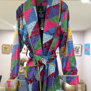 Dion from Lansky’s 100% Silk Brightly Woven Patchwork Jacket Sz L New w/ Tags